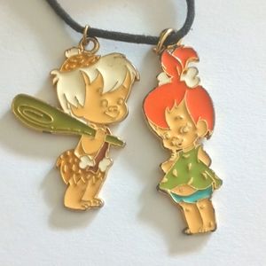 Vintage 1994 Flintstone pebbles and Barney necklace